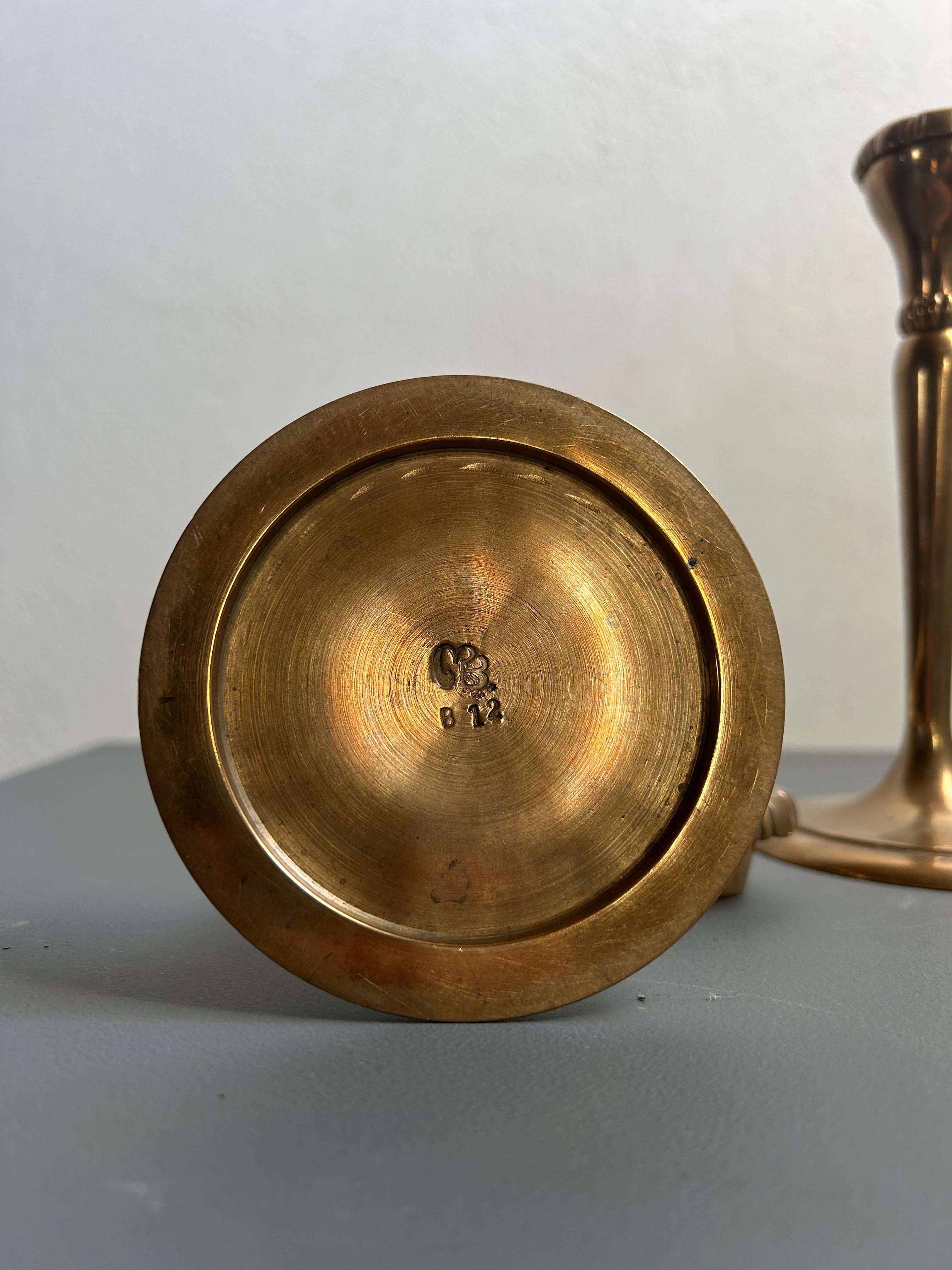 Early 20th Century Pair of Arts and Crafts Bronze Candle Holders, Mogens Ballin For Sale 2