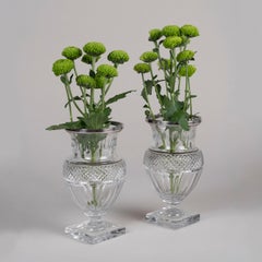 Early 20th Century Pair of Baccarat Silver Mounted Cut Crystal Baluster Vases