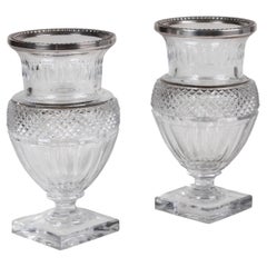 Early 20th Century Pair of Baccarat Silver Mounted Cut Crystal Baluster Vases