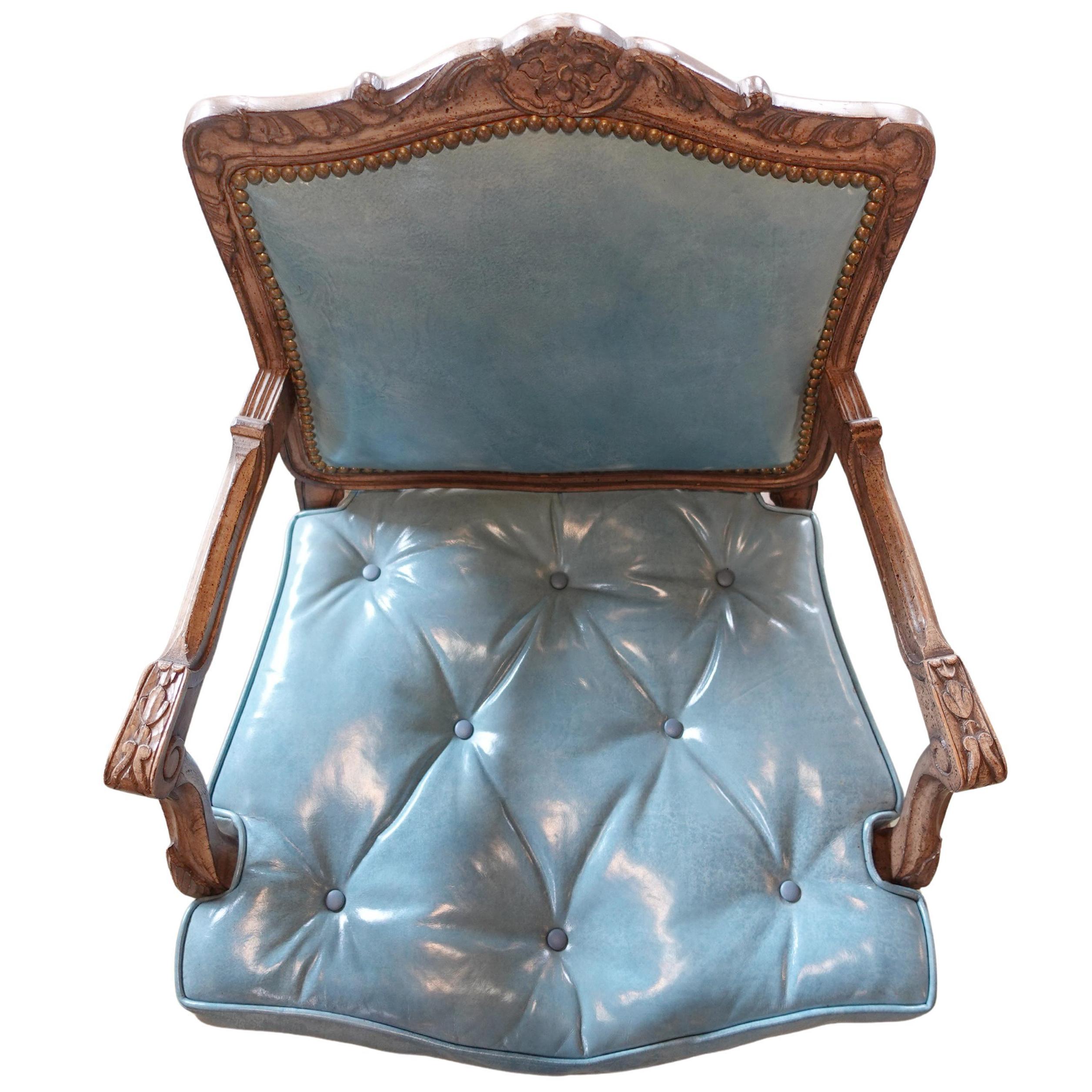 Soie Early 20th century Pair of Blue Naugahyde Louis XV style Chairs en vente