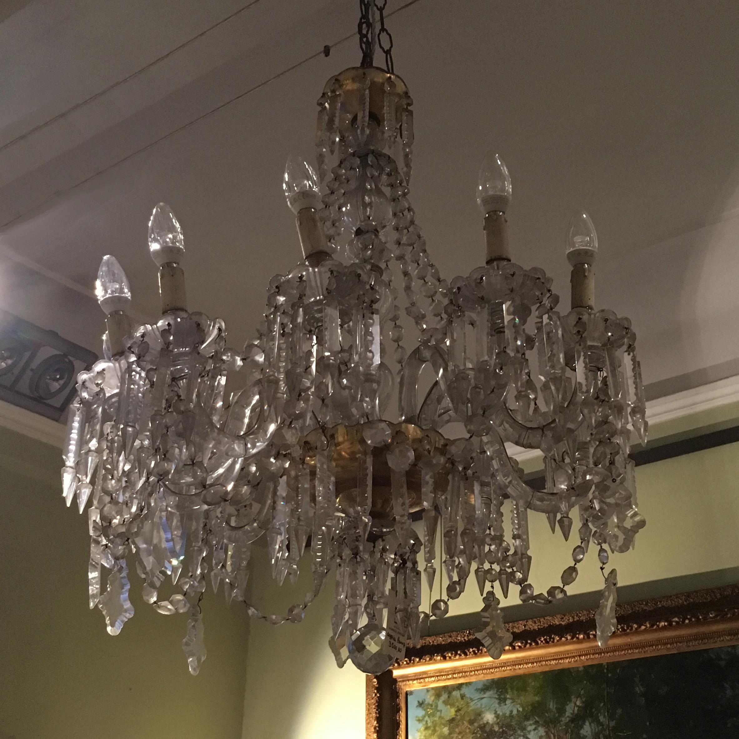 Early 20th Century Pair of Bohemian Crystal Ten-Light Chandeliers For Sale 5