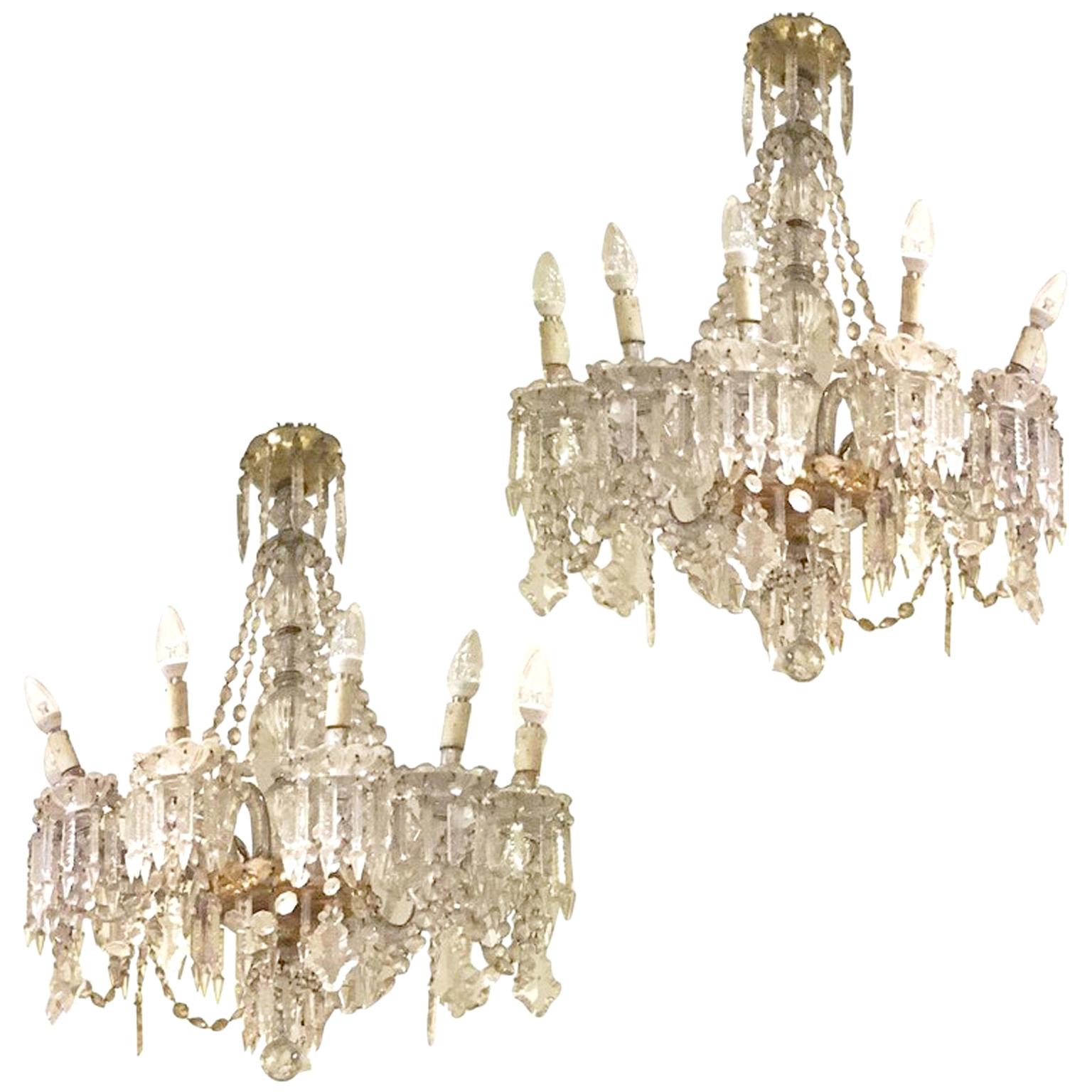 Early 20th Century Pair of Bohemian Crystal Ten-Light Chandeliers For Sale