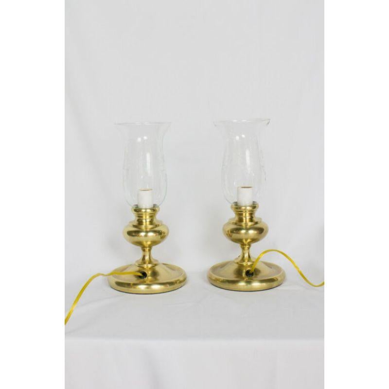 Colonial Revival Early 20th Century Pair of Brass Hurricane Lamps For Sale