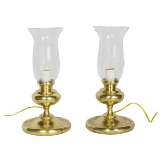 Early 20th Century Pair of Brass Hurricane Lamps For Sale