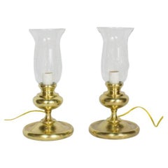 Vintage Early 20th Century Pair of Brass Hurricane Lamps