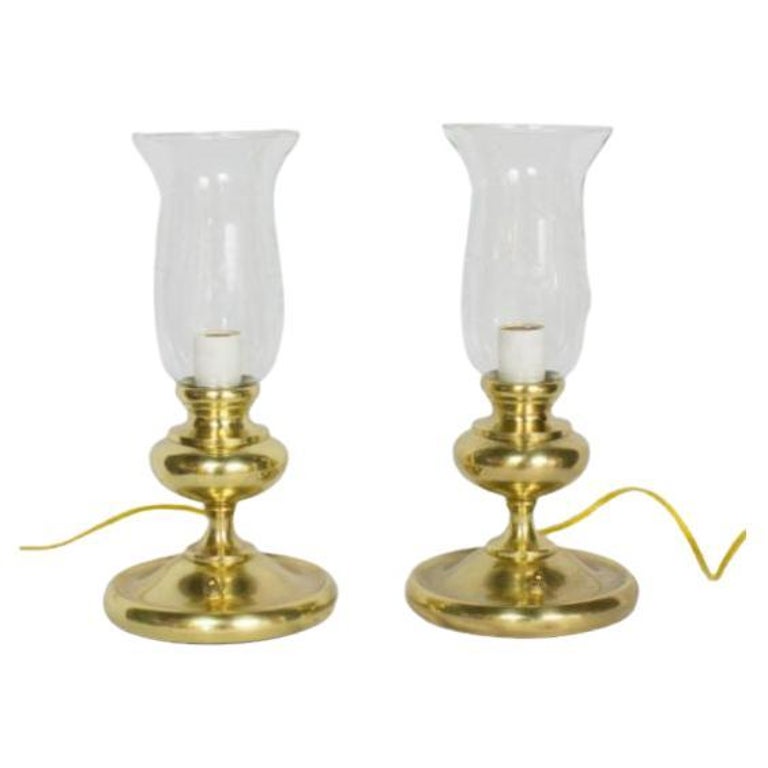 Early 20th Century Pair of Brass Hurricane Lamps For Sale at 1stDibs