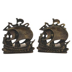 Early 20th Century Pair of Brass Venetian Sailing Ship Bookends