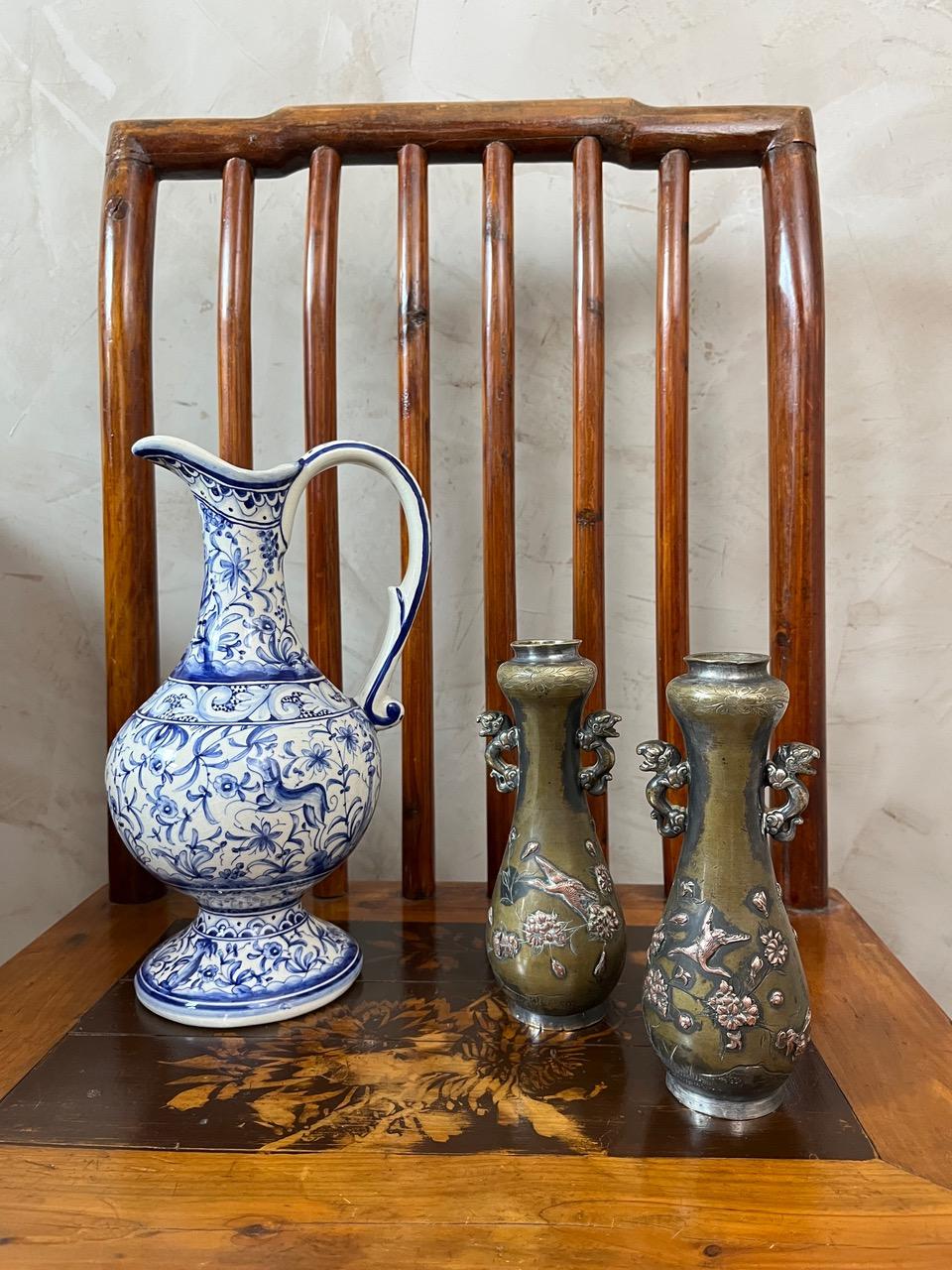 Early 20th century Pair of Bronze and Copper Asian Vases, 1900s For Sale 6