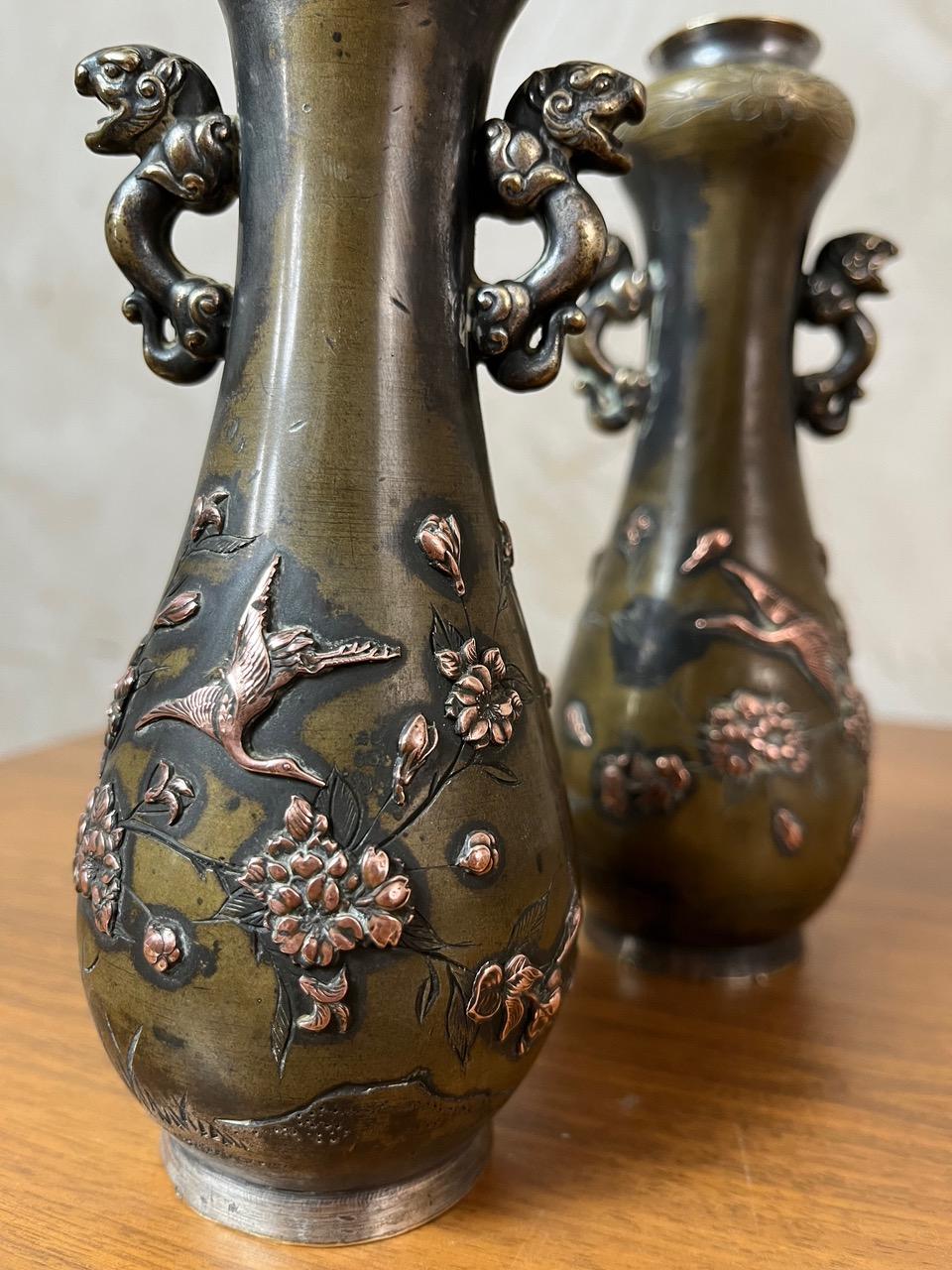 Early 20th century Pair of Bronze and Copper Asian Vases, 1900s For Sale 2