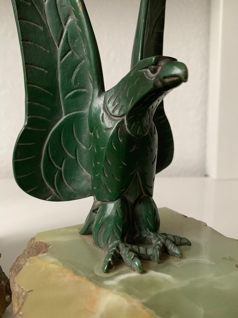 Early 20th Century Pair of Bronze Art Deco Eagle Bookend Sculptures on