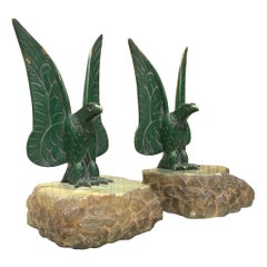 Unique Art Deco Pair of Bronze Eagle Bookend Sculptures in Style Max Le Verrier