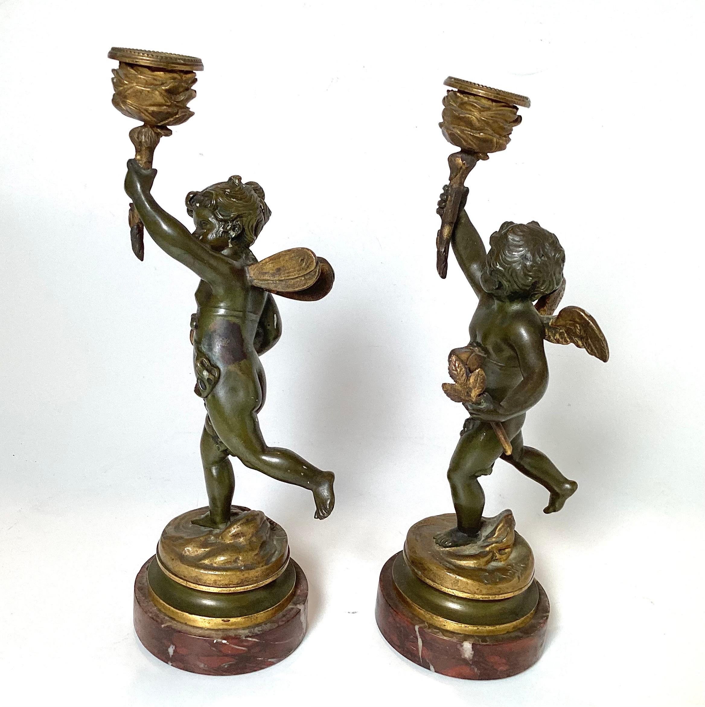 French Early 20th Century Pair Of Bronze Cherub Candlesticks For Sale