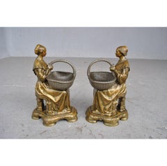 Early 20th Century Pair of Bronze Representing Young Woman by Jean Baffier