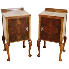 Early 20th Century Pair of Burr Walnut Bedside Cupboards