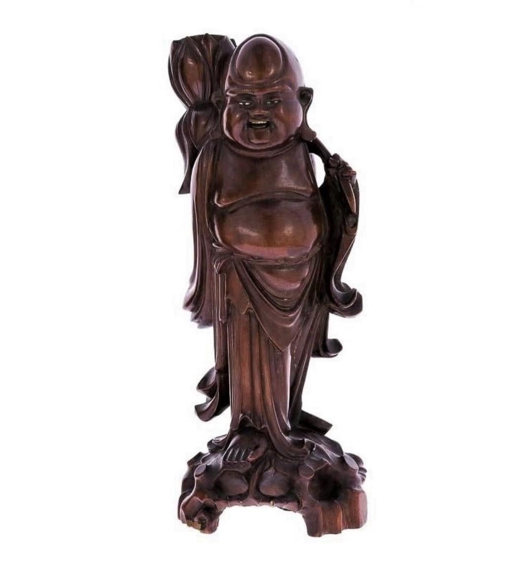 Early 20th Century Pair of Carved Tamarind Wood Buddha Candleholders For Sale 2