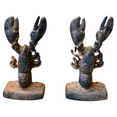 Early 20th Century Pair of Cast Iron Lobster Andirons