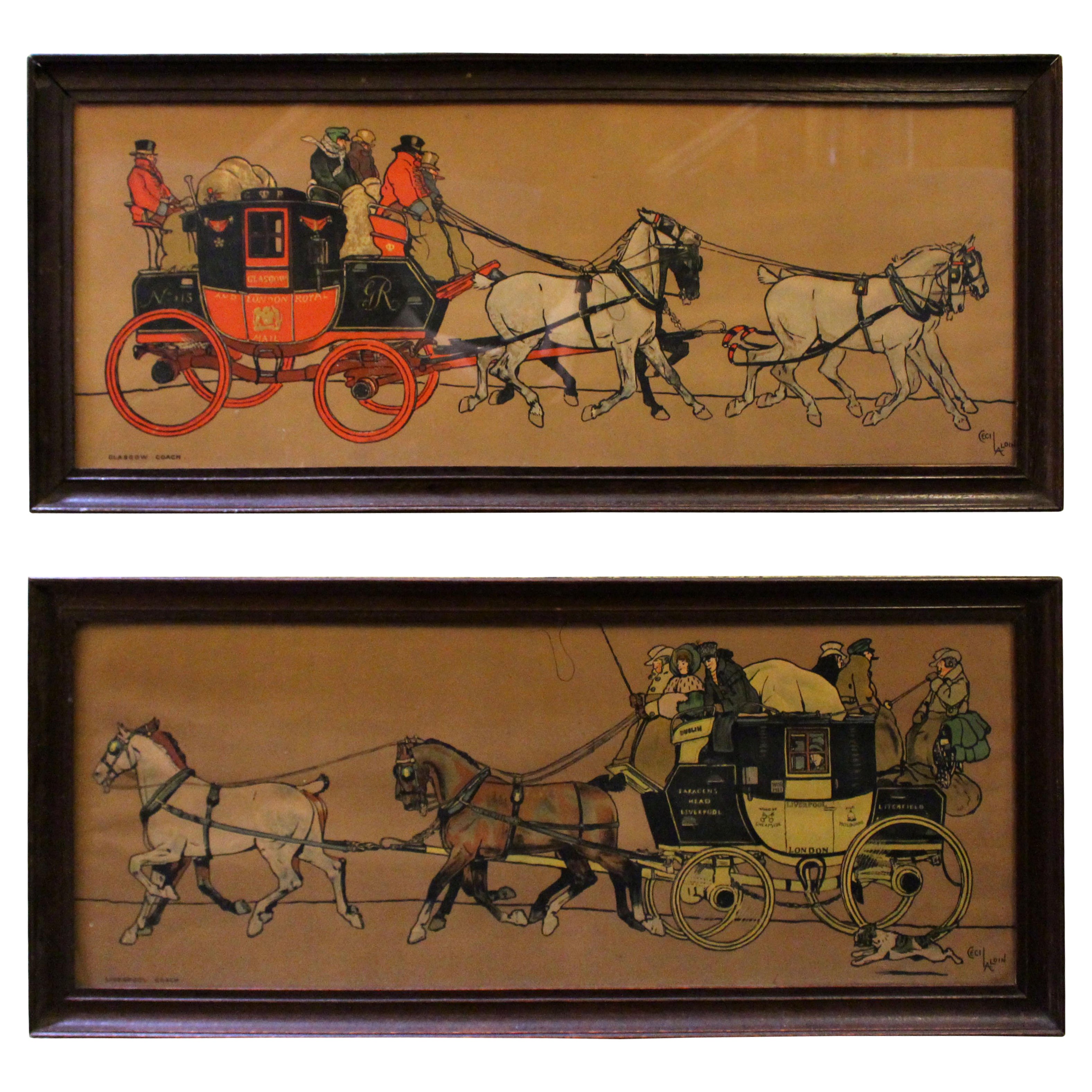Early 20th Century Pair of Cecil Aldin Coaching Prints