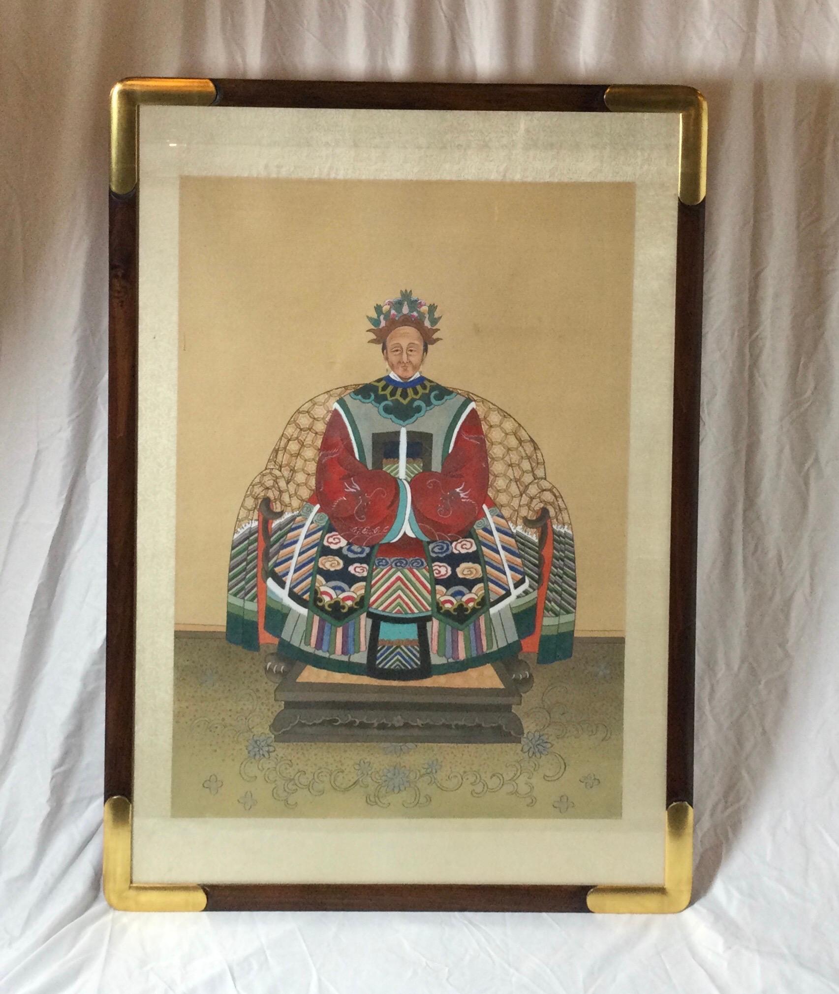 Early 20th Century Pair of Chinese Ancestral Paintings in Custom Frames For Sale 5