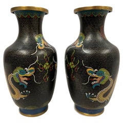 Early 20th Century Pair of Chinese Cloisonne Enamel Dragon Vases