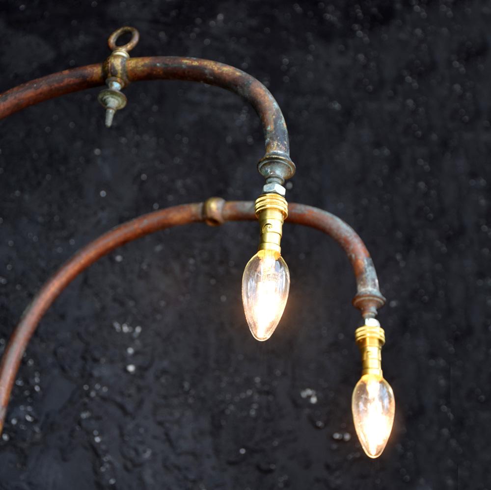 Early 20th Century Pair of Copper and Brass Converted Wall Gas Lights  10