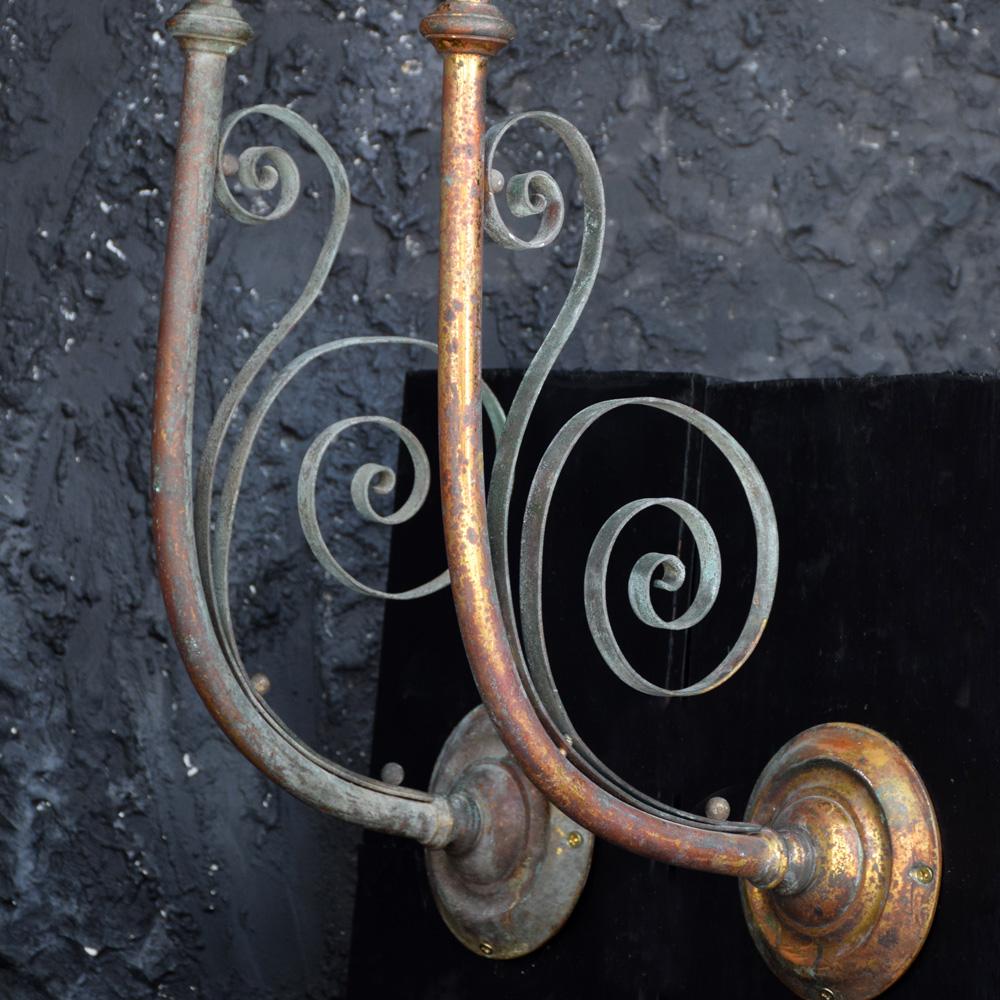Early 20th Century Pair of Copper and Brass Converted Wall Gas Lights  3