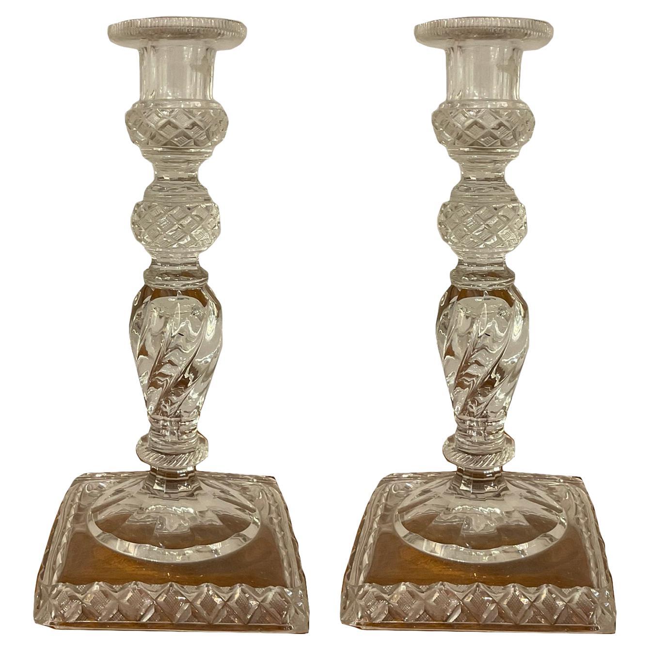 EARLY 20th CENTURY PAIR OF CRYSTAL CANDLESTICKS