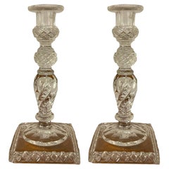 EARLY 20th CENTURY PAIR OF CRYSTAL CANDLESTICKS