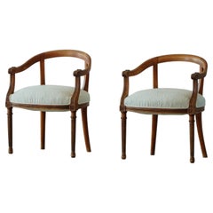 Inizi del XX secolo, coppia di poltrone danesi in stile Art Nouveau, olmo e bouclé, anni ’20
