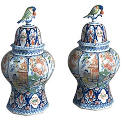 Early 20th Century Pair of Delft Vases and Covers