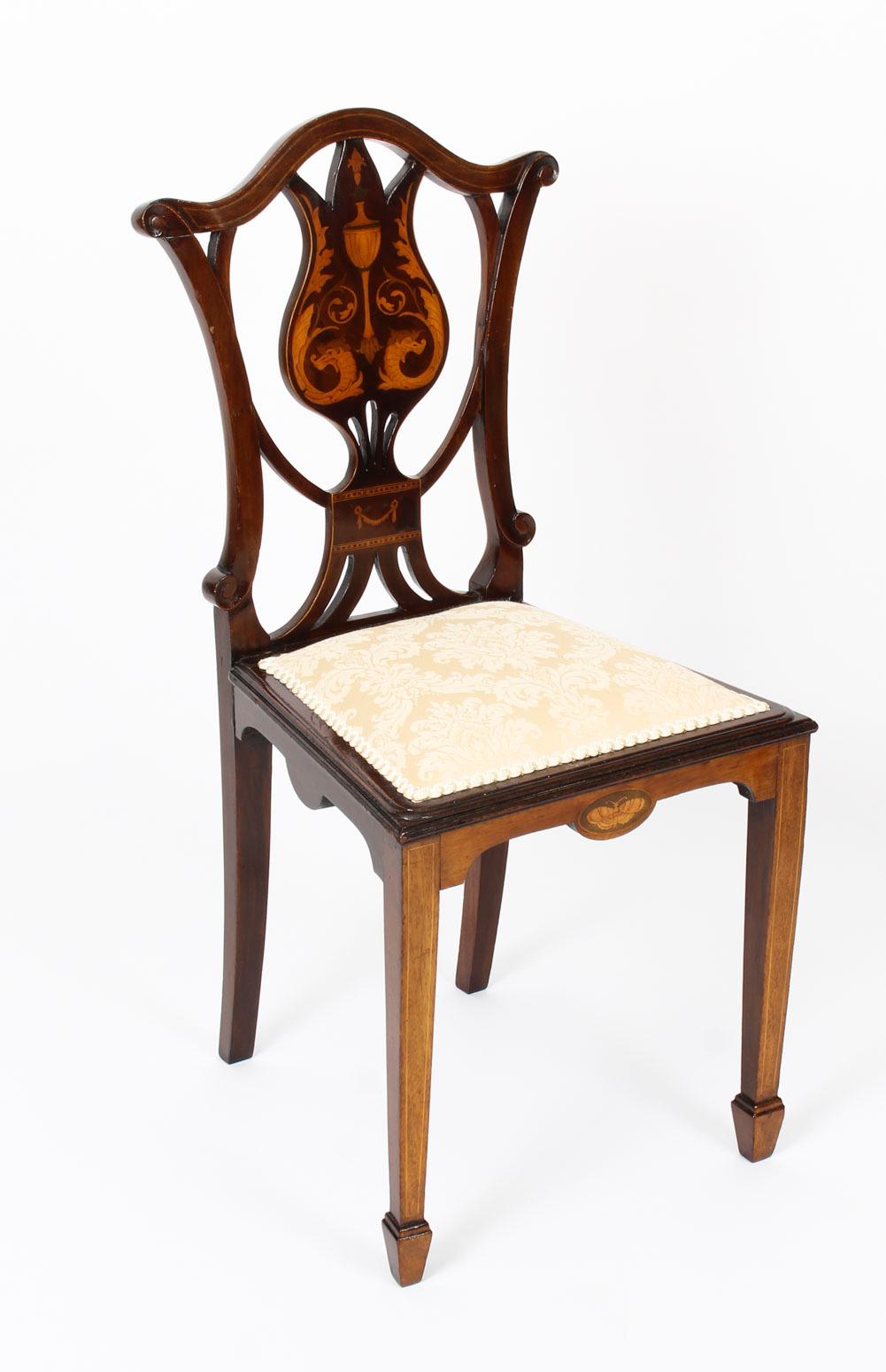 Early 20th Century Pair of Edwardian Inlaid Mahogany Side Chairs 5