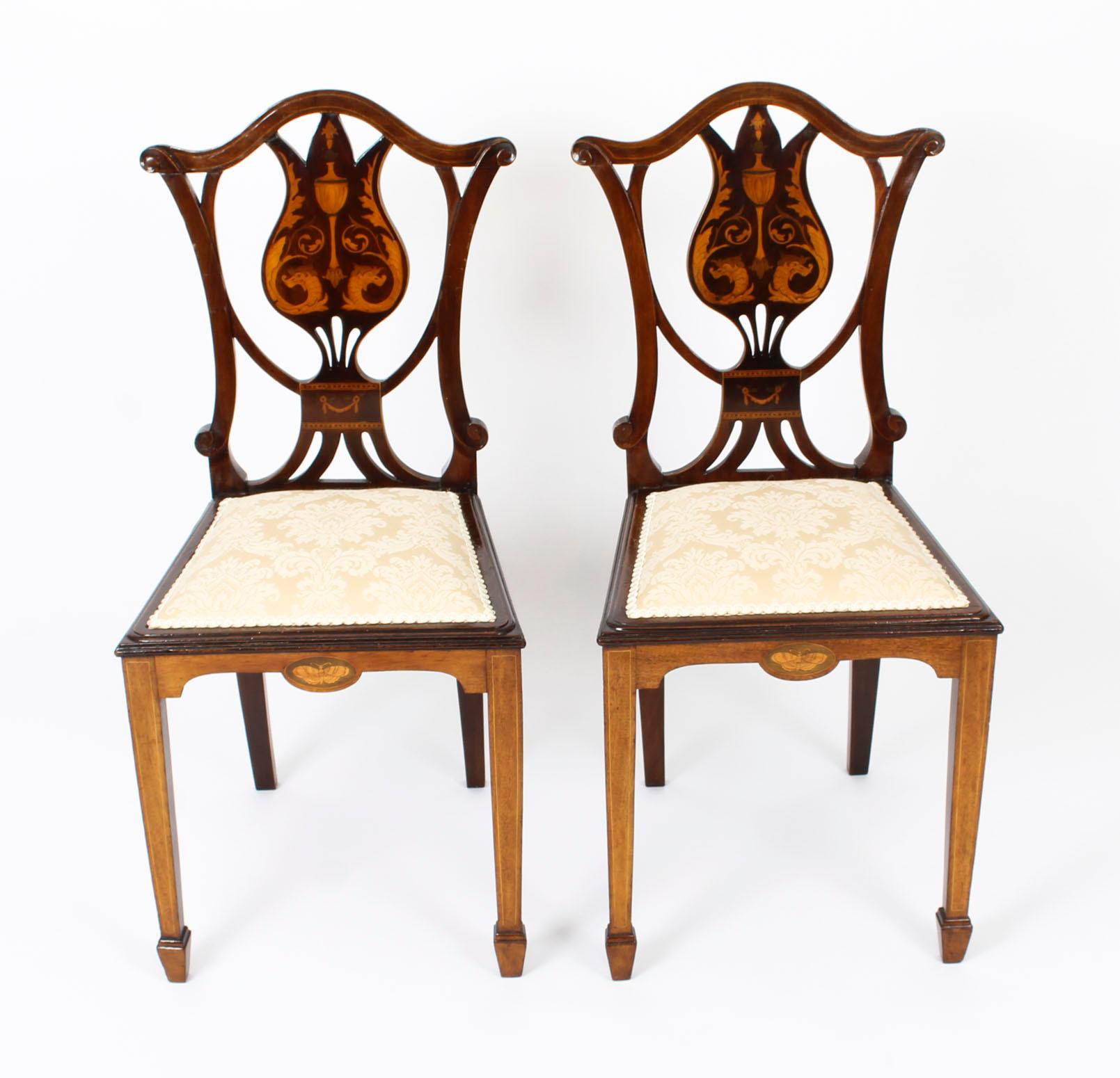 Early 20th Century Pair of Edwardian Inlaid Mahogany Side Chairs 9