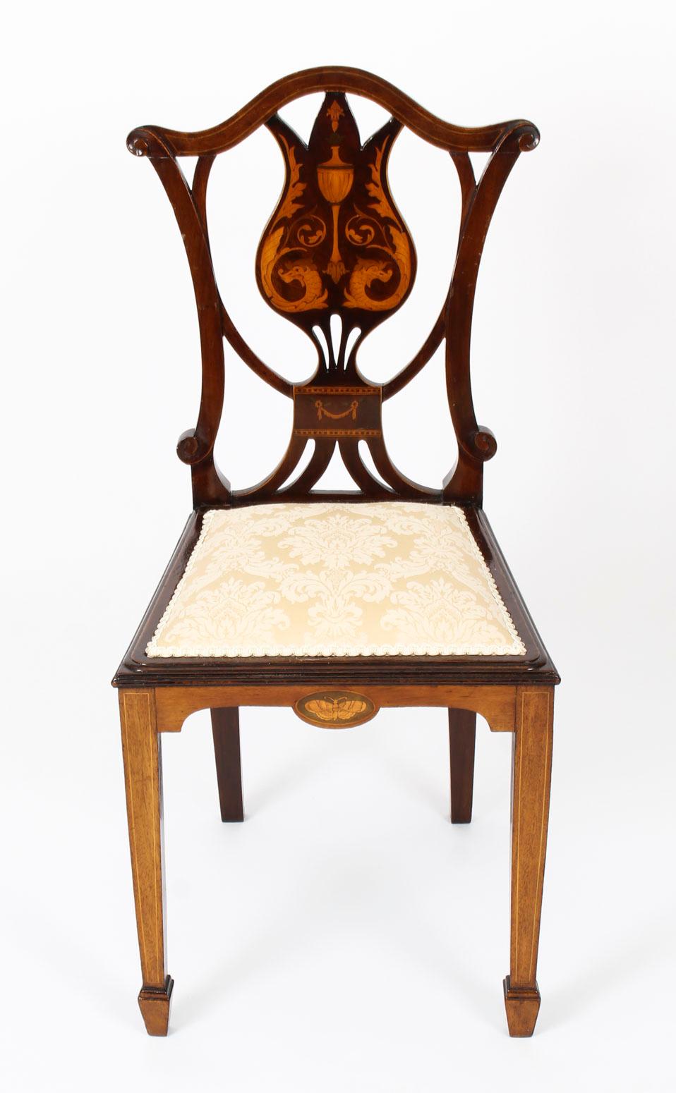 English Early 20th Century Pair of Edwardian Inlaid Mahogany Side Chairs