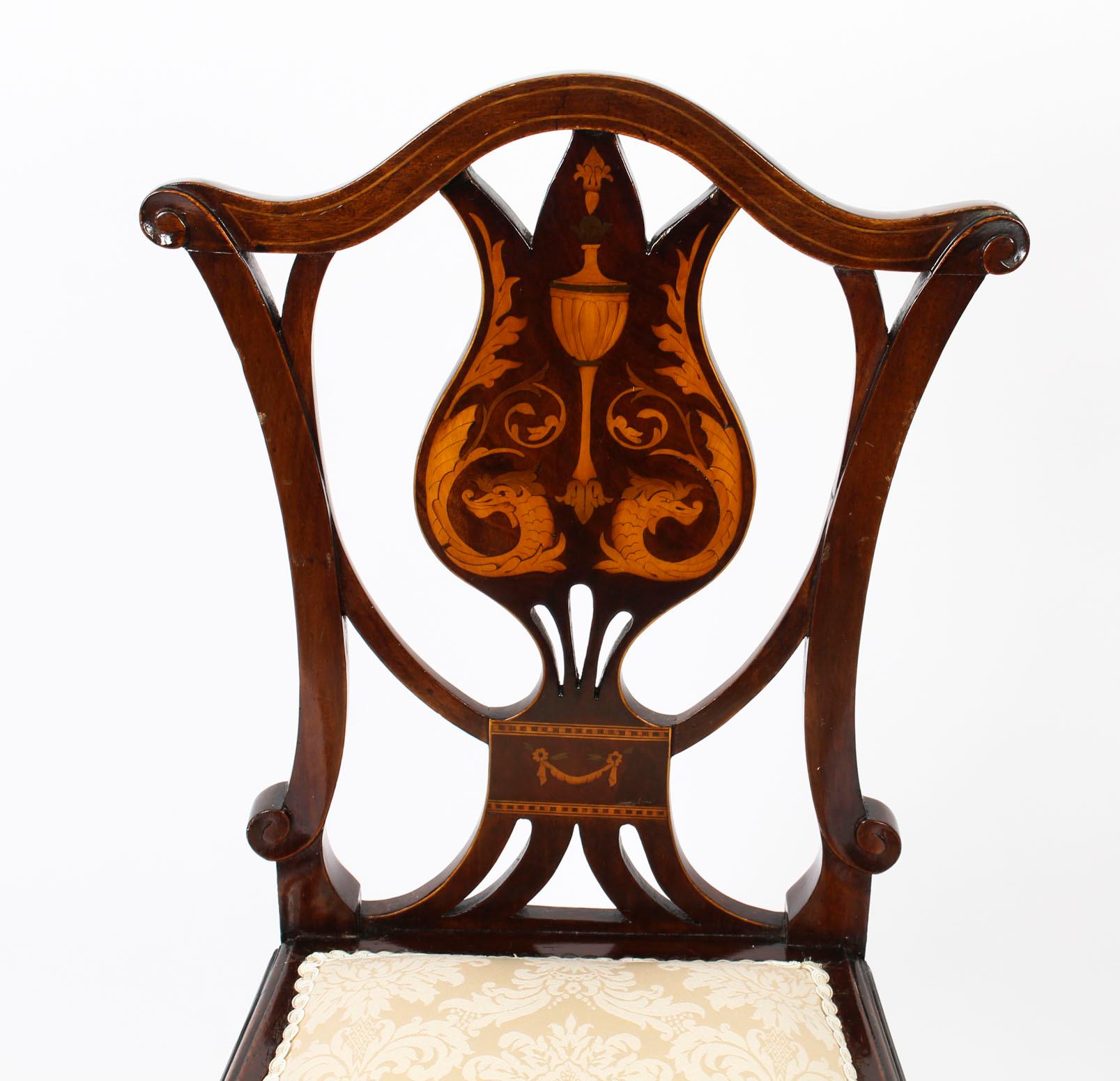 Early 20th Century Pair of Edwardian Inlaid Mahogany Side Chairs In Good Condition In London, GB