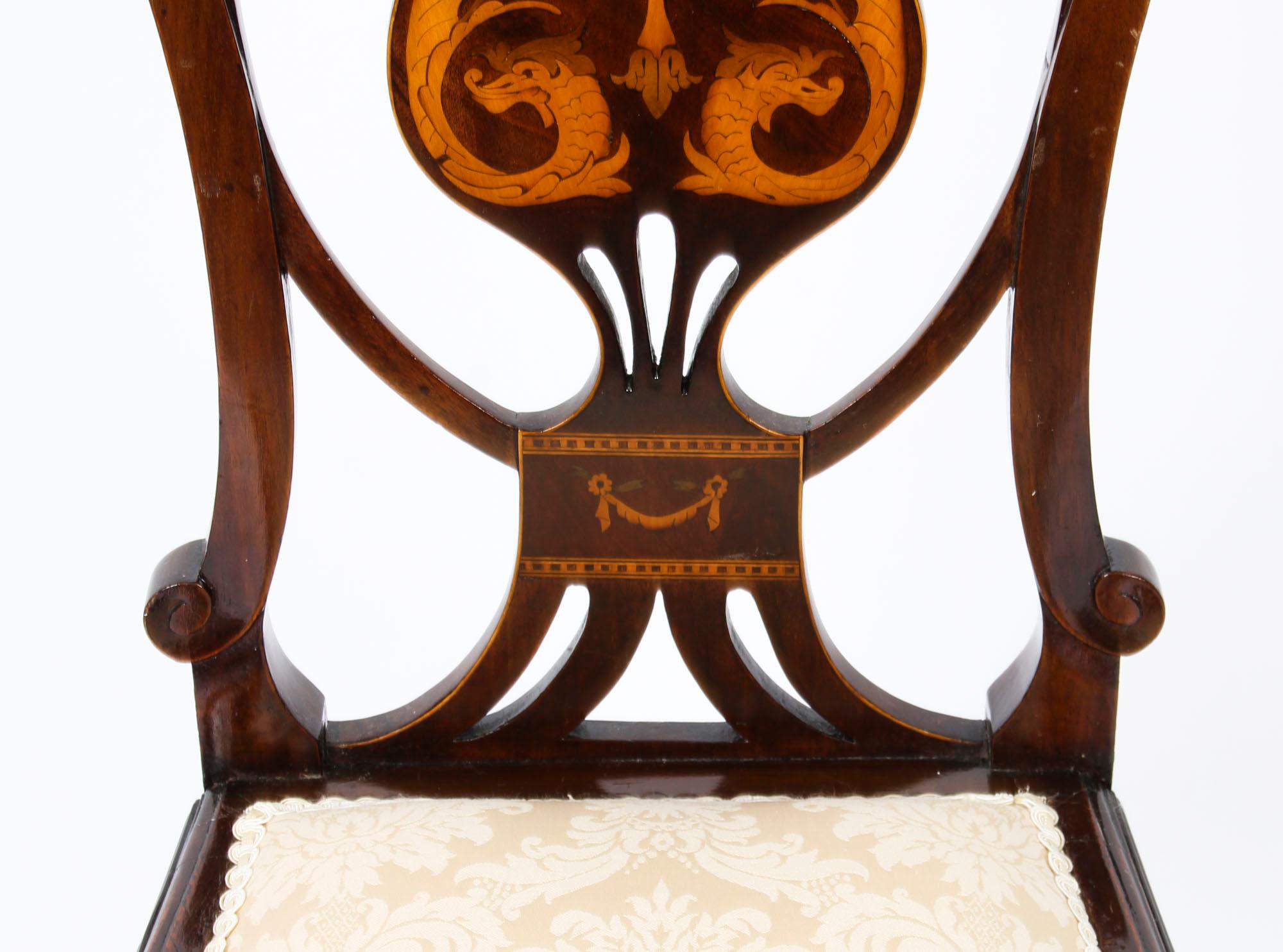 Early 20th Century Pair of Edwardian Inlaid Mahogany Side Chairs 1
