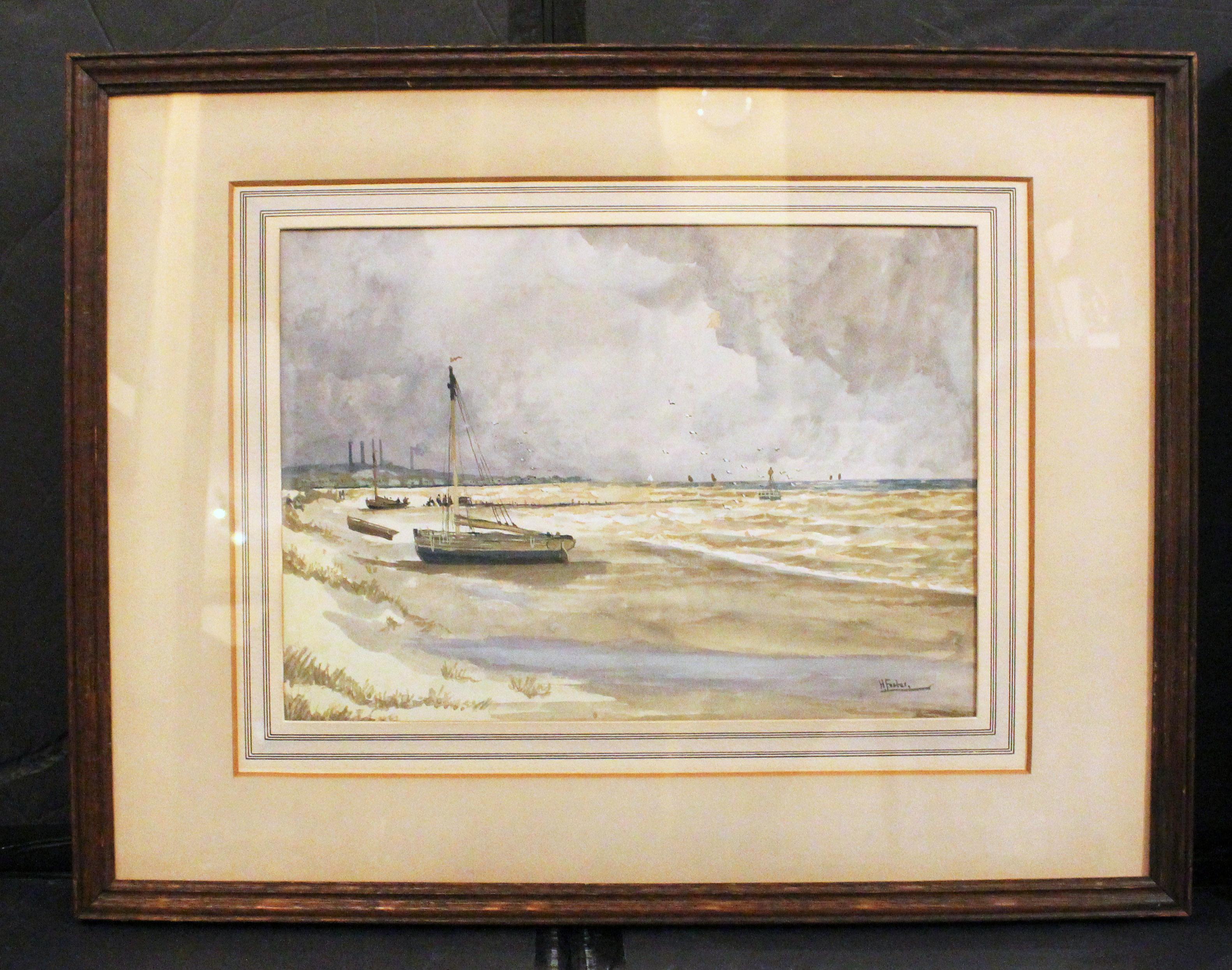 Romantic Early 20th Century Pair of English Coastal & Nautical Watercolors For Sale