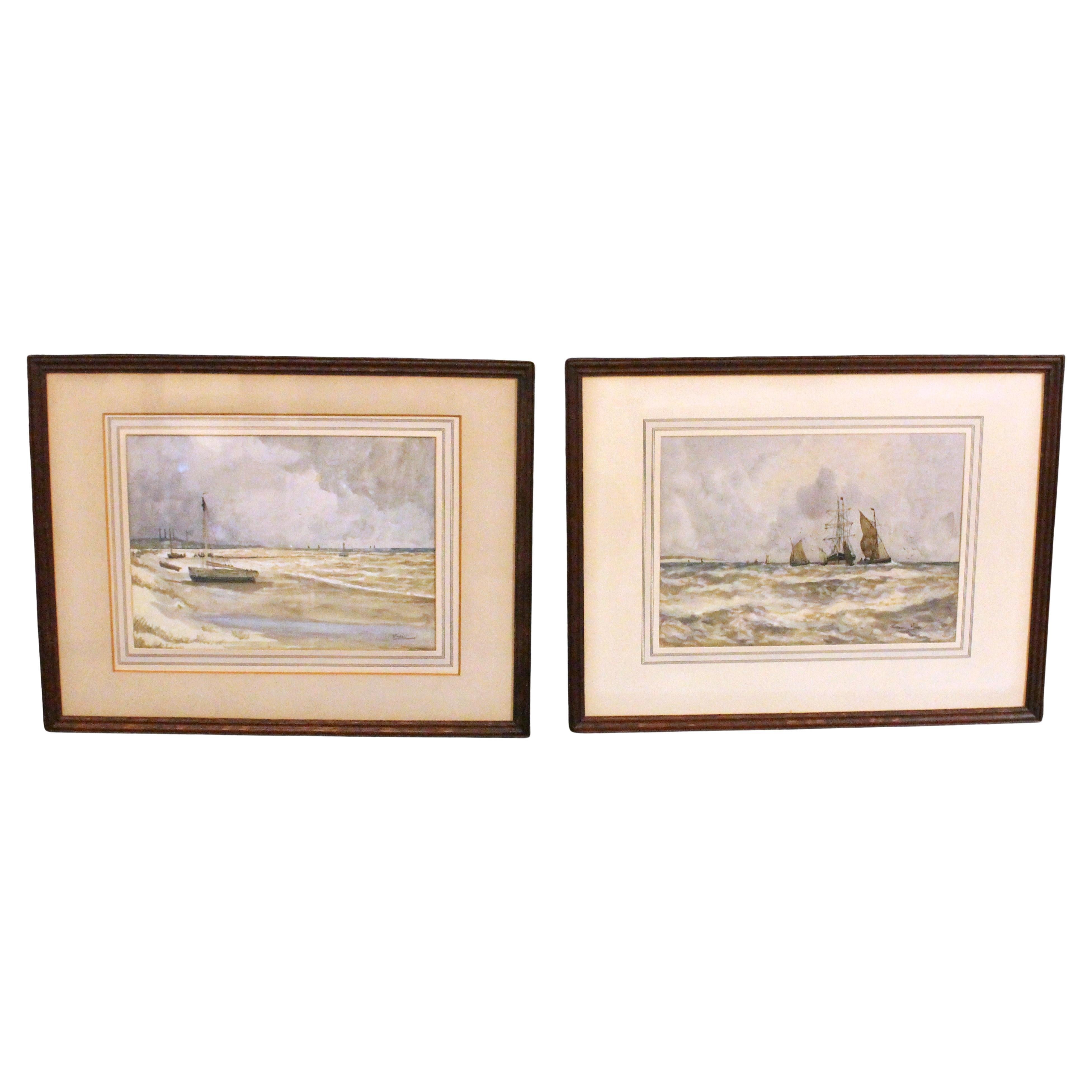 Early 20th Century Pair of English Coastal & Nautical Watercolors