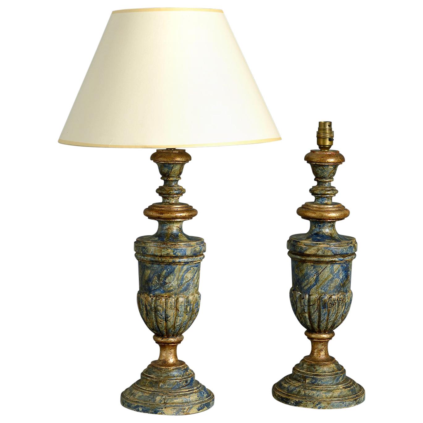 Early 20th Century Pair of Faux Marble Lamps