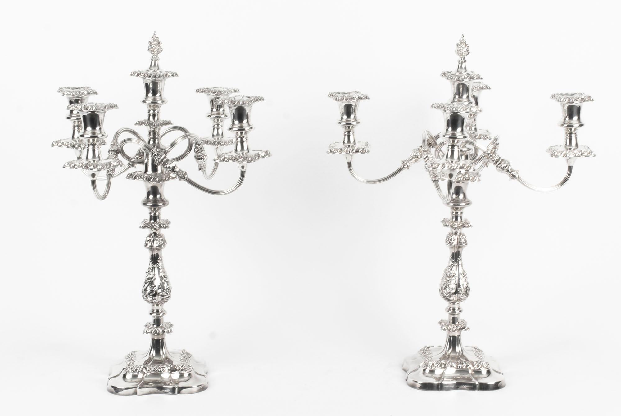 This is a stunning pair of silver plated, five-light table candelabra dating from, circa 1910 and each bearing the makers mark of the renowned London retailer, silversmith, and Crown jewellers to six Monarchs, Garrard & Co. Ltd 112 Regent St