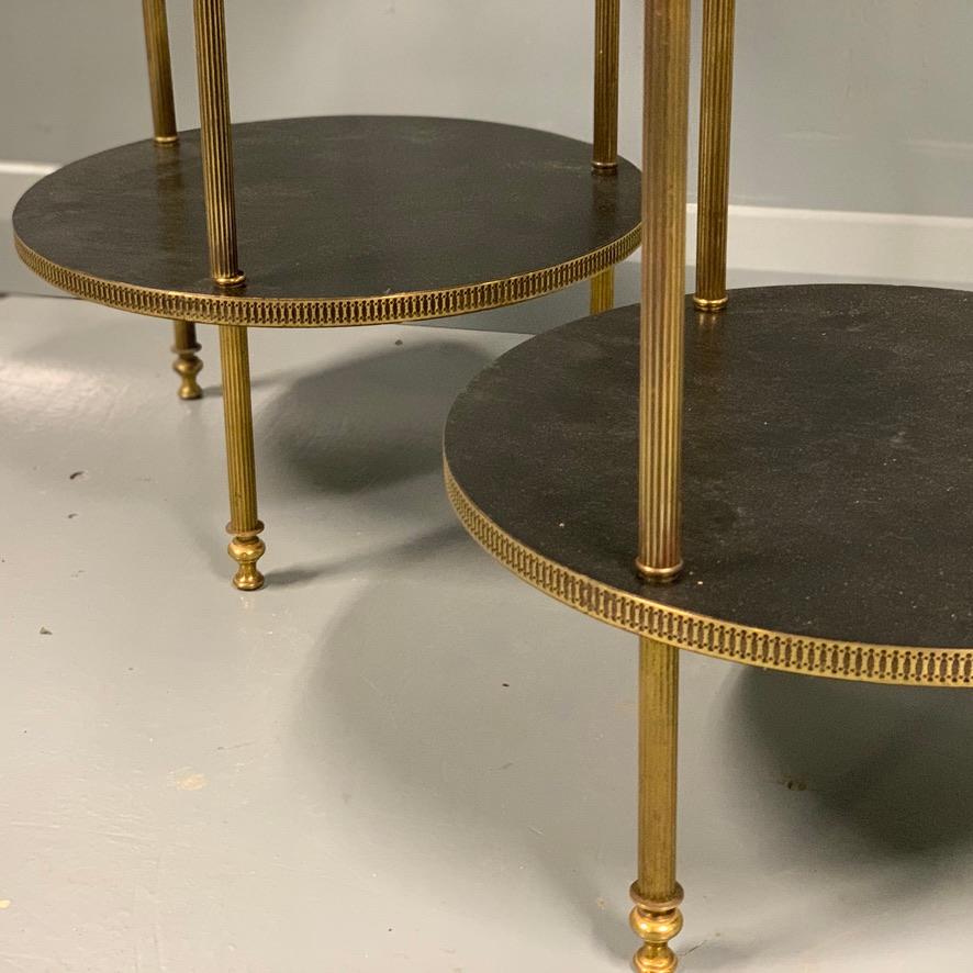 Early 20th Century Pair of French Ebonized and Brass Two-Tier Lamp Tables 1