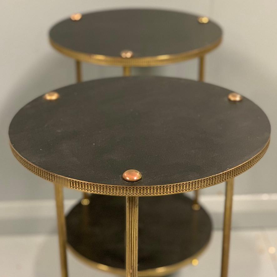 Early 20th Century Pair of French Ebonized and Brass Two-Tier Lamp Tables 2