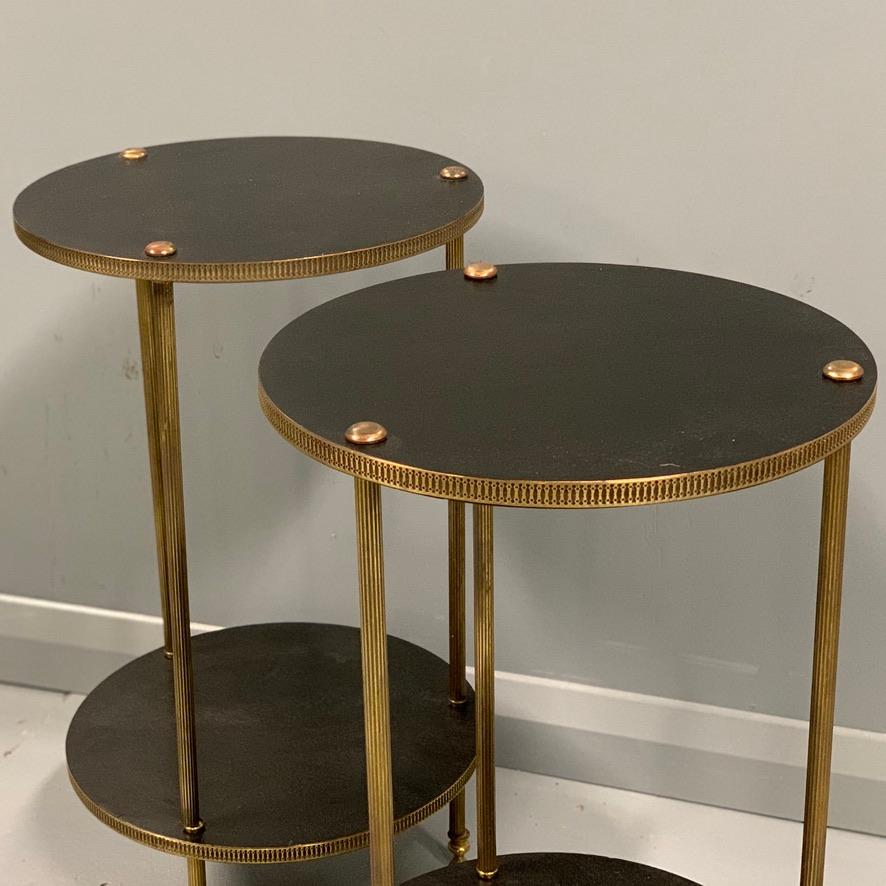 Early 20th Century Pair of French Ebonized and Brass Two-Tier Lamp Tables 3