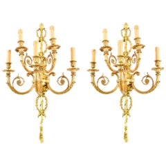 Early 20th Century Pair of French Louis Revival 5 Branch Ormolu Wall Lights