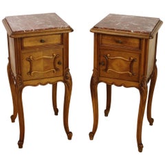 Early 20th Century Pair of French Walnut Bedside Cupboards Antique Early 20th Century Pair of French Walnut Bedside Cupboards