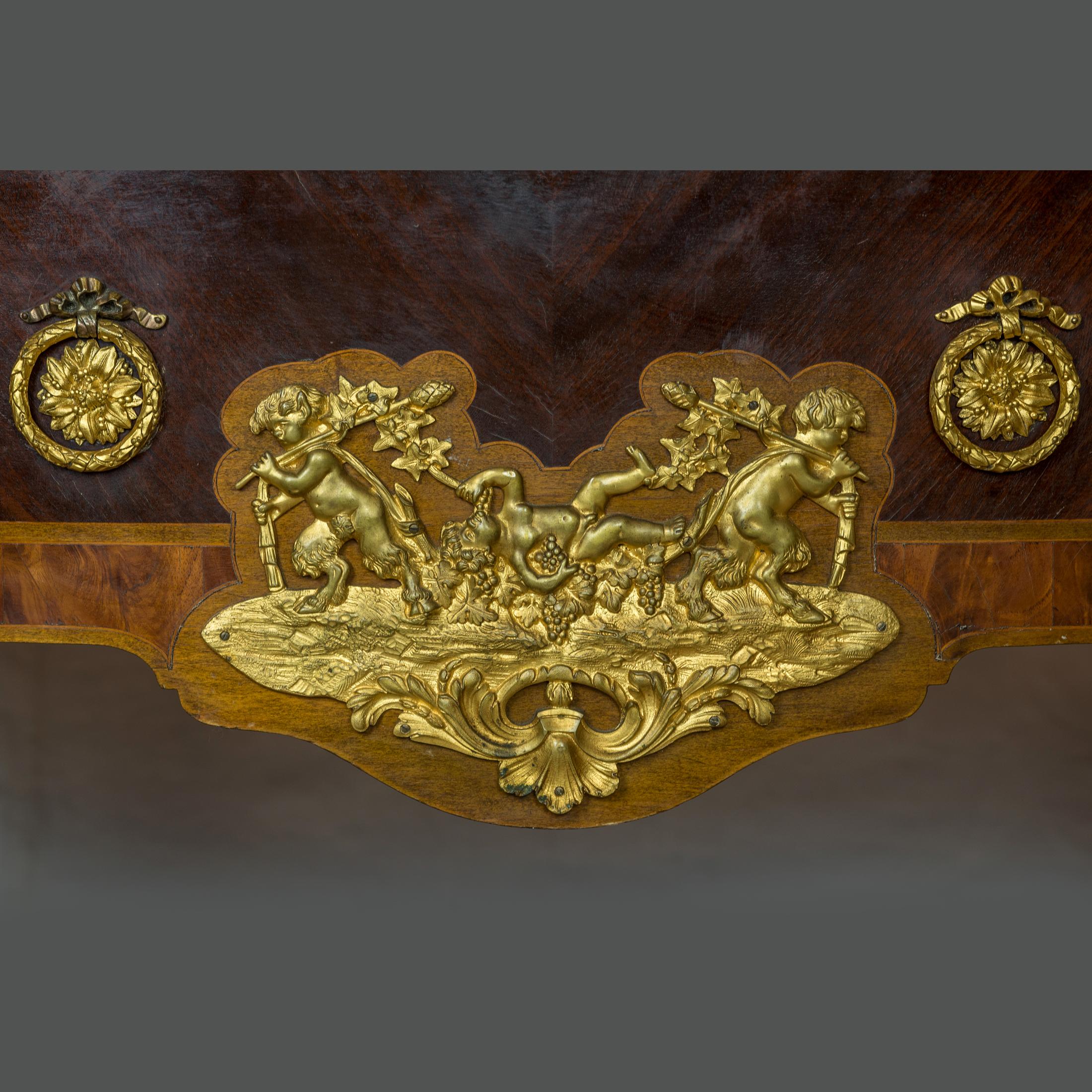 Pair of Gilt Bronze-Mounted Tulipwood and Amaranth Marble-Top Commode For Sale 5