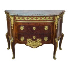 Pair of Gilt Bronze-Mounted Tulipwood and Amaranth Marble-Top Commode