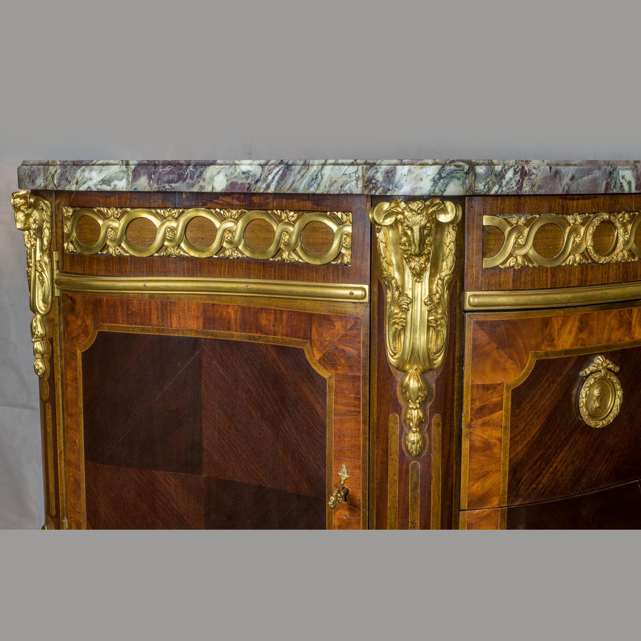 Pair of Gilt Bronze-Mounted Tulipwood and Amaranth Marble-Top Commode For Sale 1
