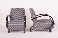 Early 20th Century Pair of Grey Art Deco Beech Armchairs, Black Lacquer, 1930s