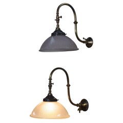 Early 20th Century Pair of Holophane Glass & Brass Wall Lights Sconces