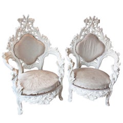Early 20th Century Pair of Italian Carved Wood Armchairs For Reupholstery