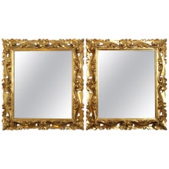 Early 20th Century Pair of Italian Gold Gilt Carved Wood Mirrors